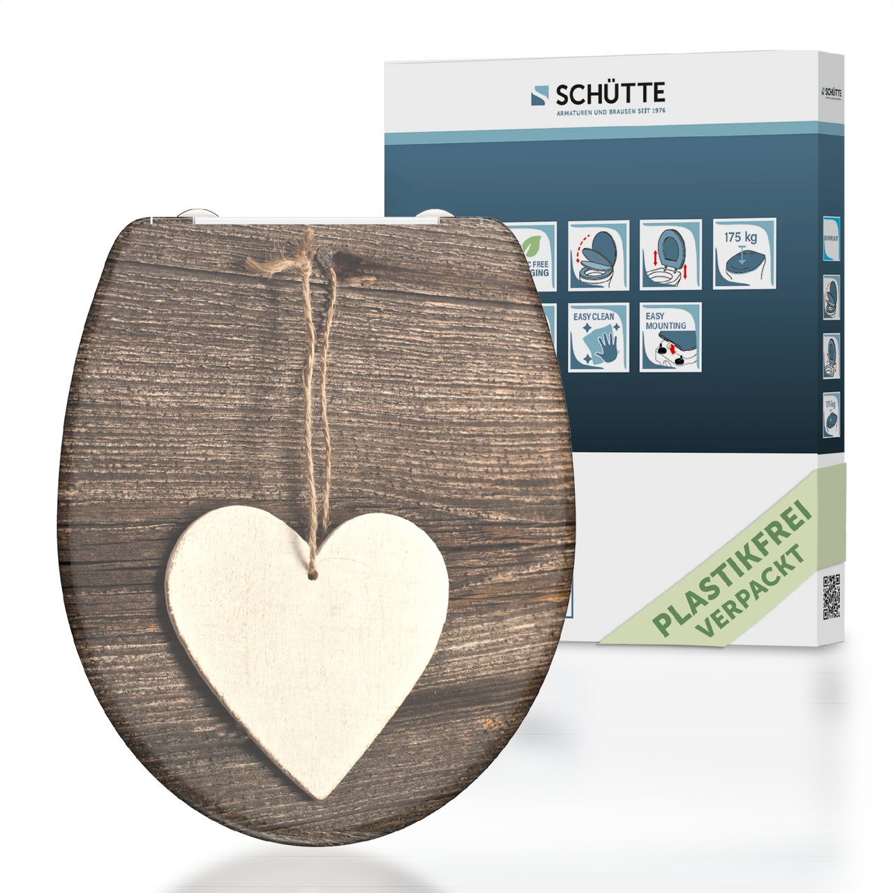 WC-Sitz WOOD HEART mit Absenkautomatik und Schnellverschluss
