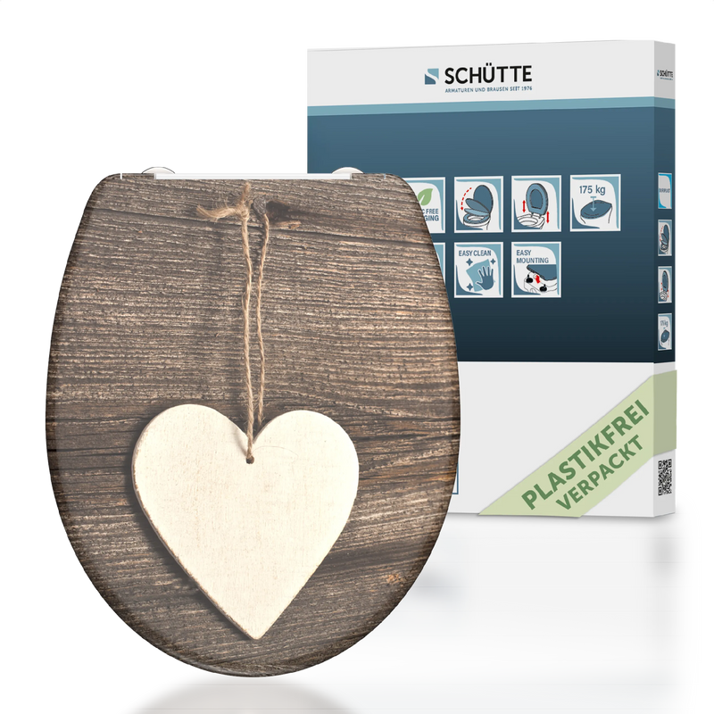 WC-Sitz WOOD HEART mit Absenkautomatik und Schnellverschluss
