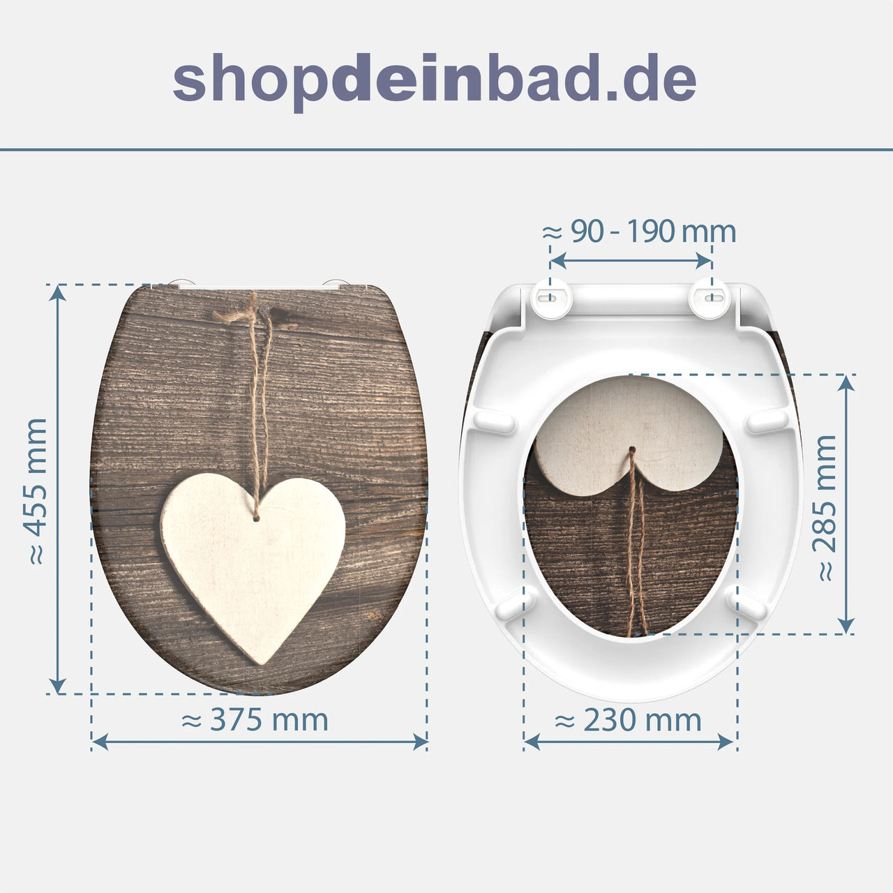 WC-Sitz WOOD HEART mit Absenkautomatik und Schnellverschluss