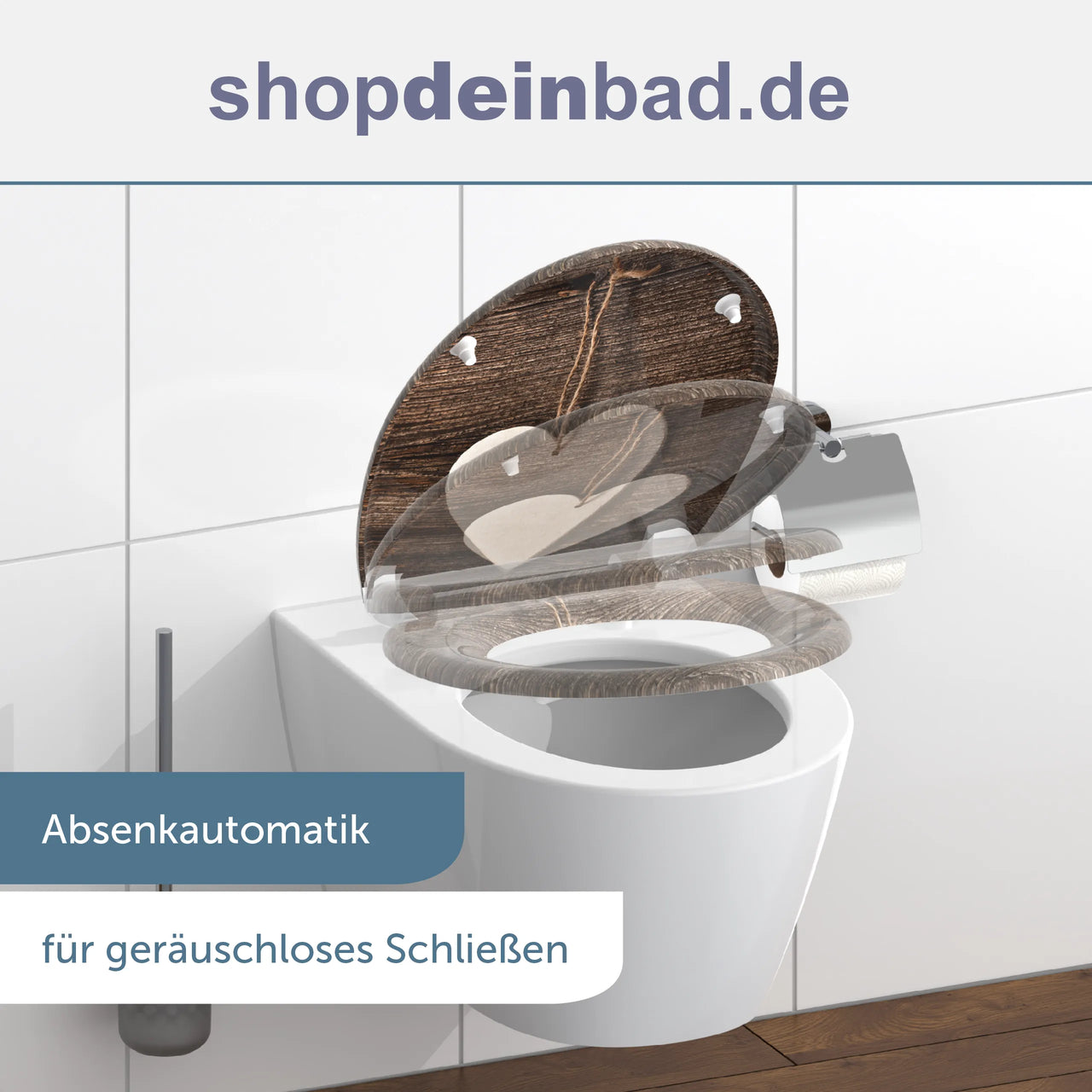 WC-Sitz WOOD HEART mit Absenkautomatik und Schnellverschluss