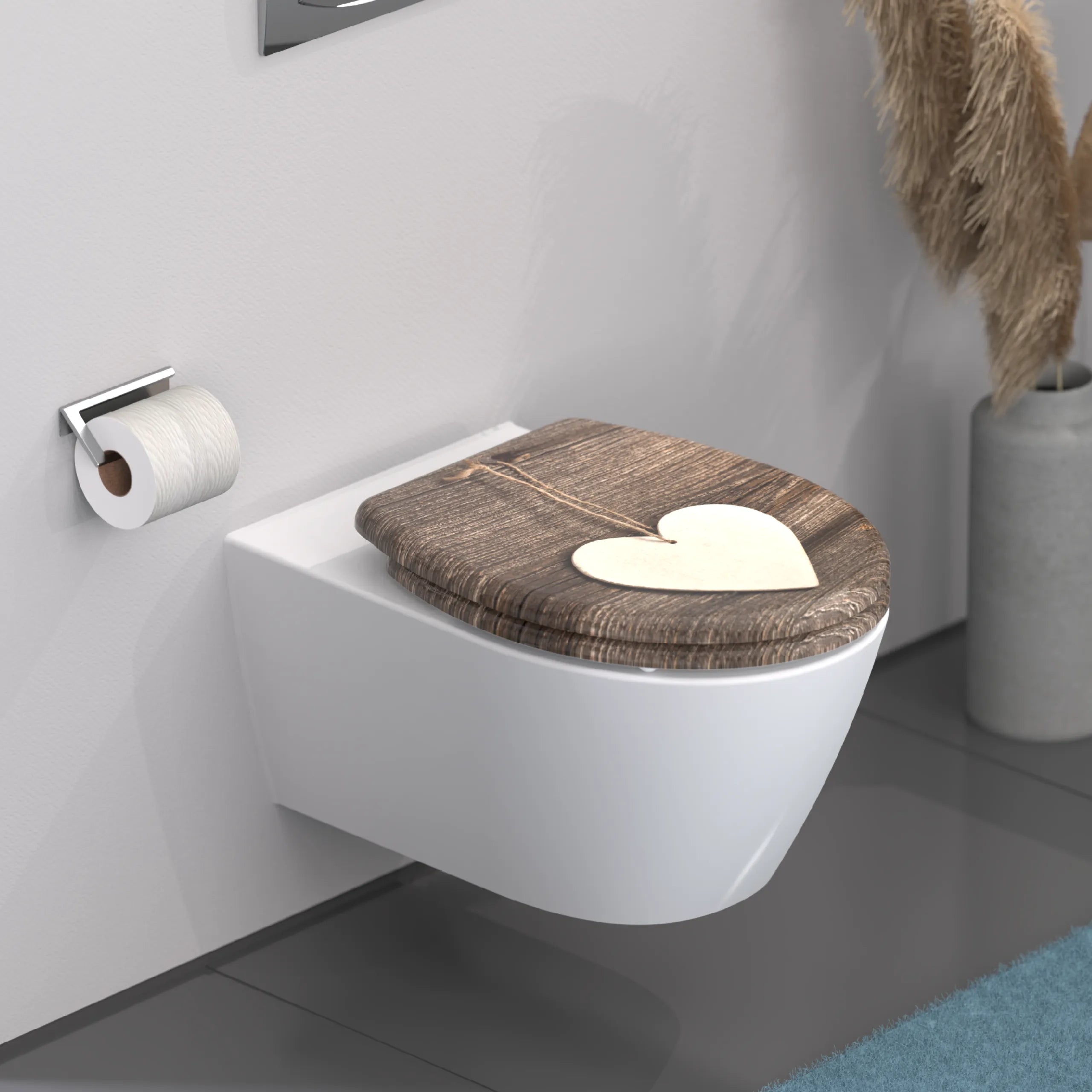 WC-Sitz WOOD HEART mit Absenkautomatik und Schnellverschluss