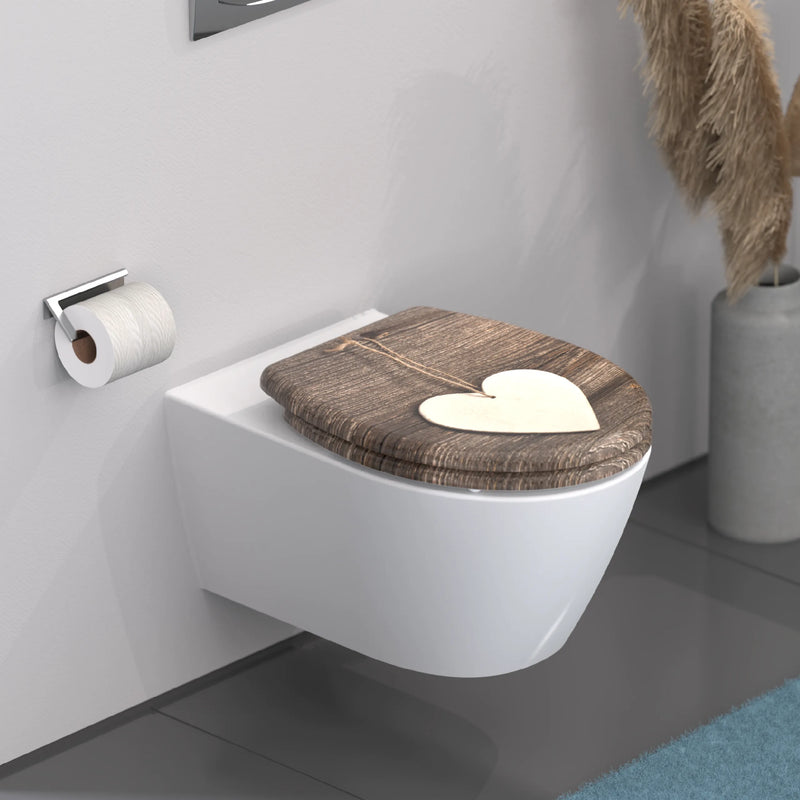 WC-Sitz WOOD HEART mit Absenkautomatik und Schnellverschluss