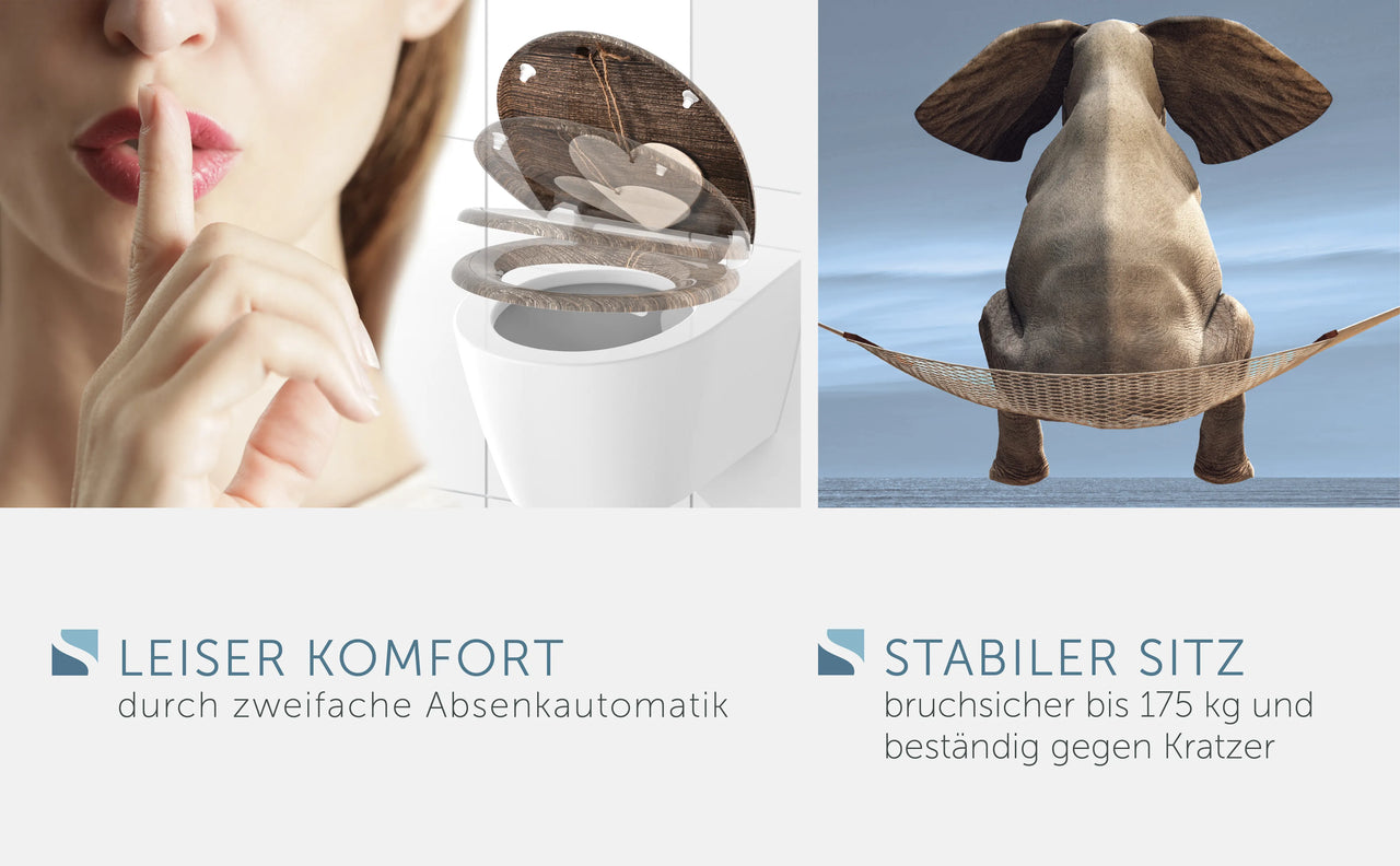 WC-Sitz WOOD HEART mit Absenkautomatik und Schnellverschluss