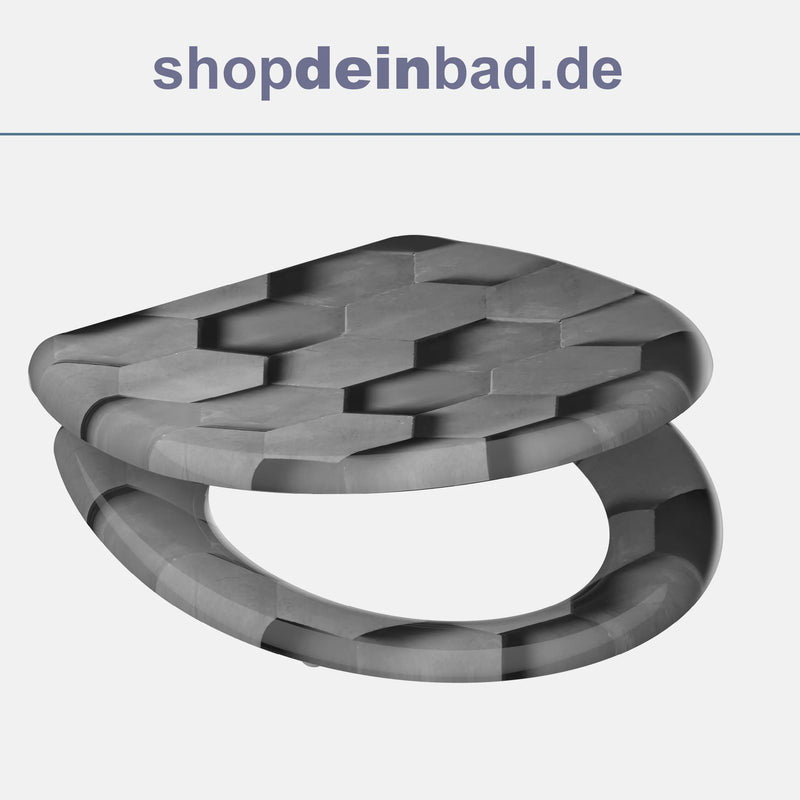 WC-Sitz GREY HEXAGONS mit Absenkautomatik und Schnellverschluss