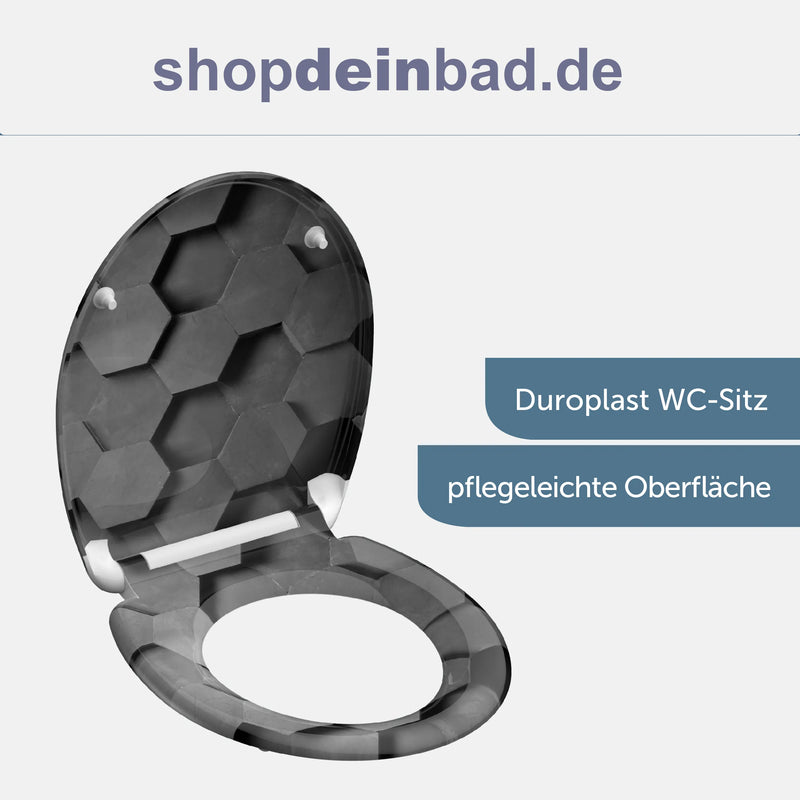 WC-Sitz GREY HEXAGONS mit Absenkautomatik und Schnellverschluss