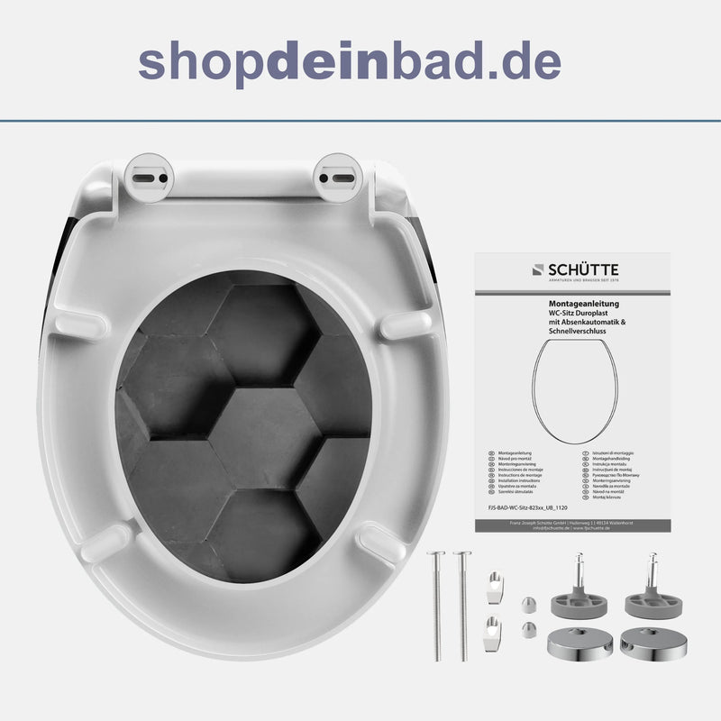 WC-Sitz GREY HEXAGONS mit Absenkautomatik und Schnellverschluss