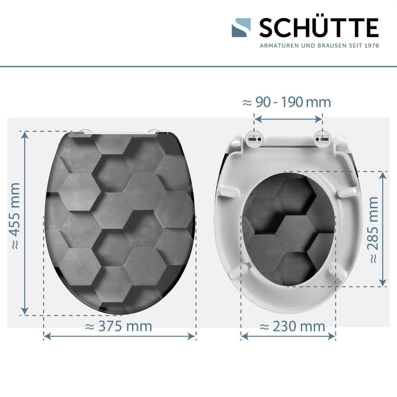 WC-Sitz GREY HEXAGONS mit Absenkautomatik und Schnellverschluss