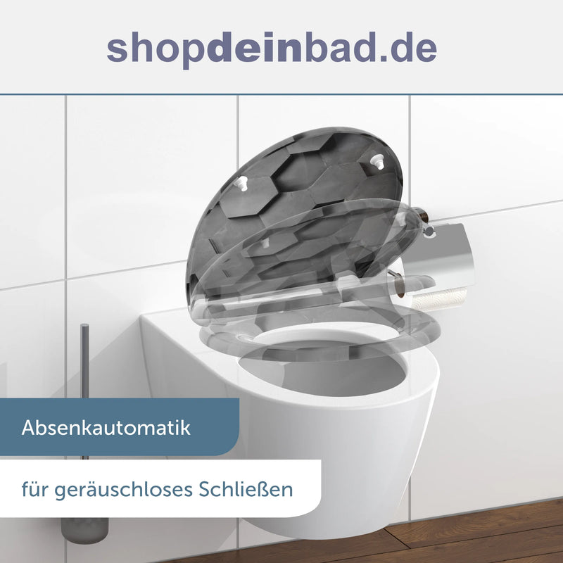 WC-Sitz GREY HEXAGONS mit Absenkautomatik und Schnellverschluss