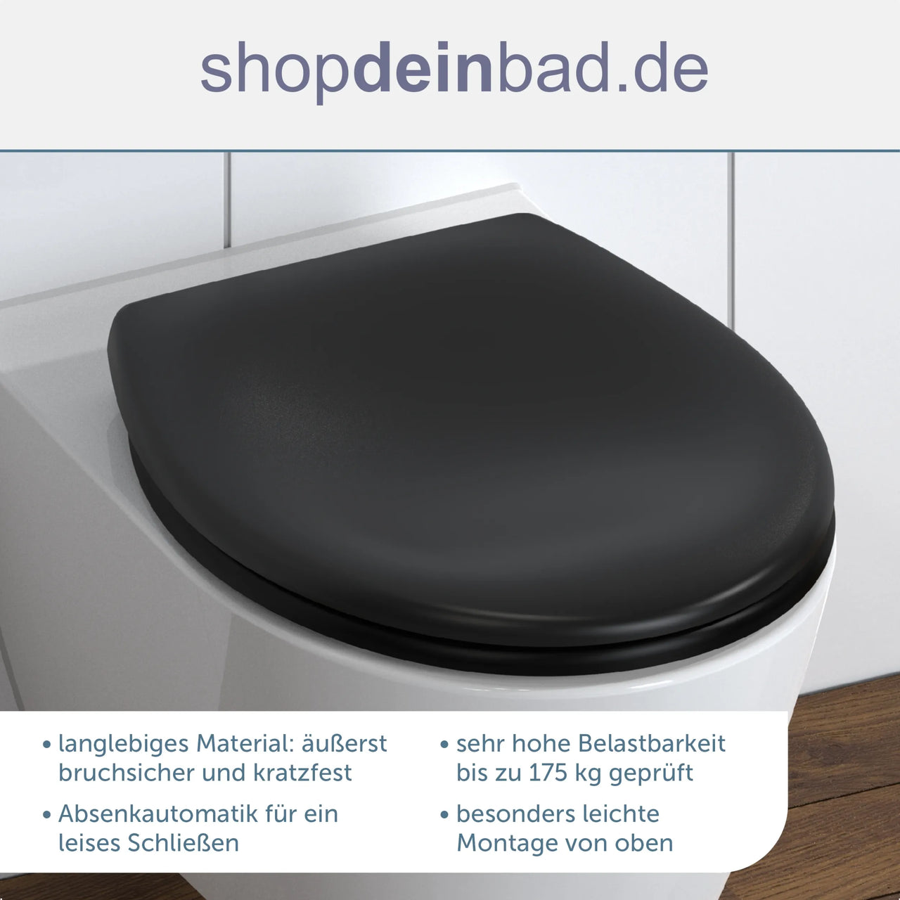 WC-Sitz schwarz mit Absenkautomatik und Schnellverschluss