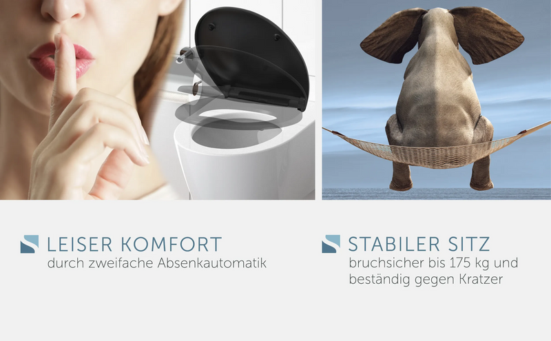 WC-Sitz schwarz mit Absenkautomatik und Schnellverschluss