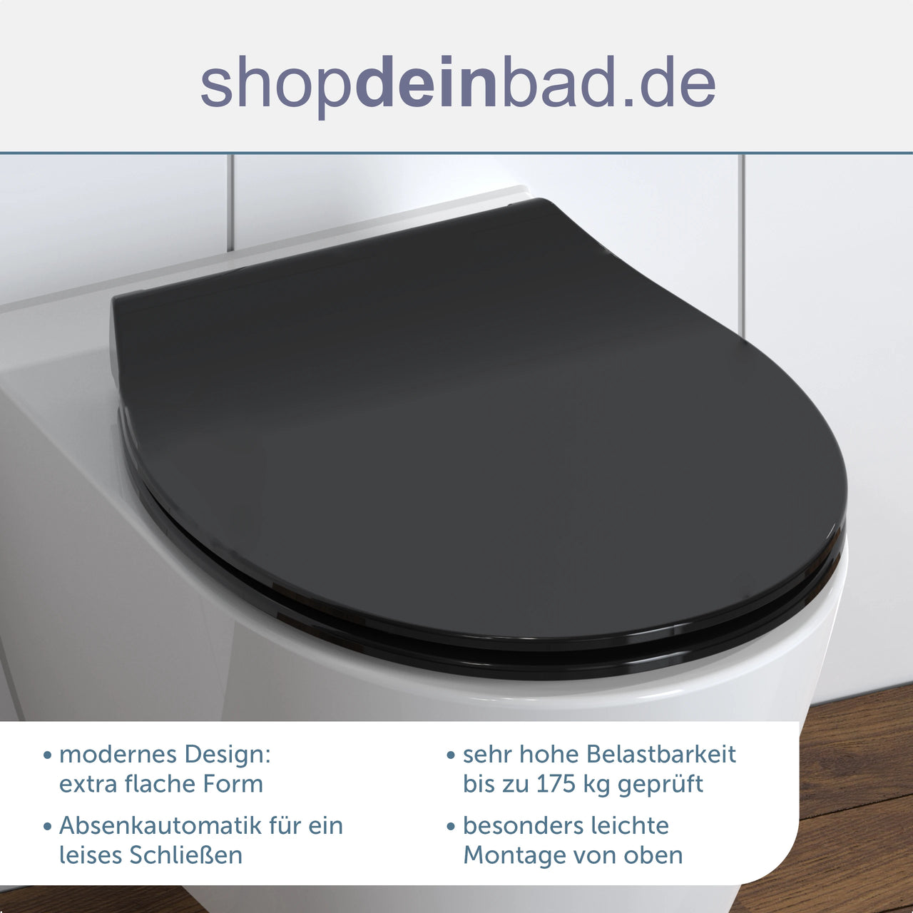 WC-Sitz SLIM schwarz mit Absenkautomatik und Schnellverschluss