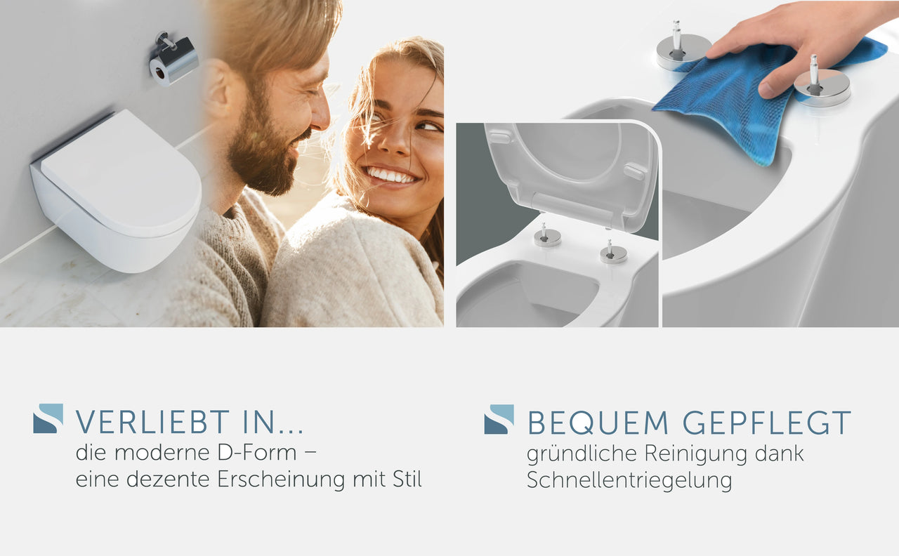 WC-Sitz D-Form weiß mit Absenkautomatik und Schnellverschluss