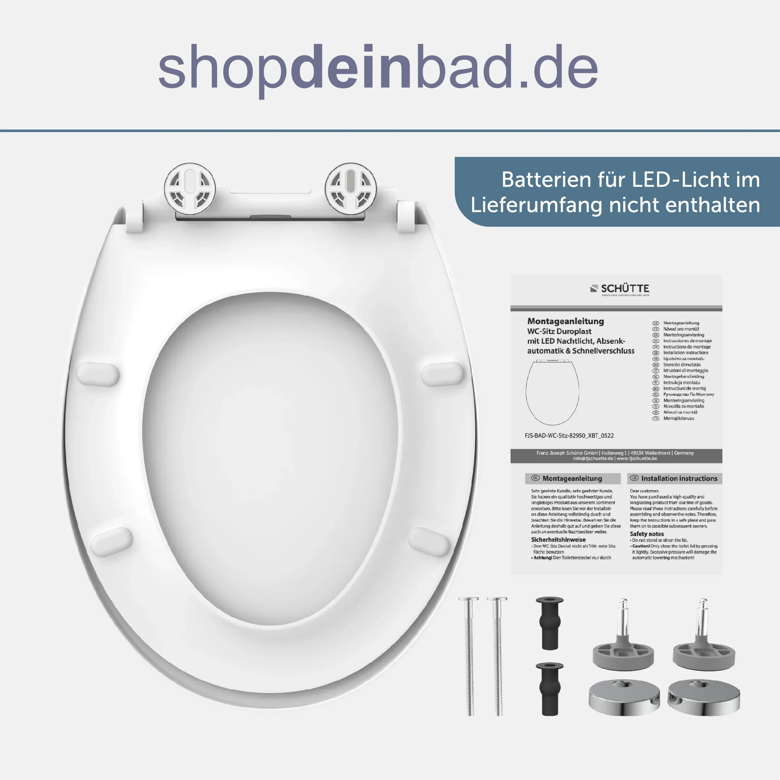 WC-Sitz weiß mit LED Nachtlicht, Absenkautomatik und Schnellverschluss