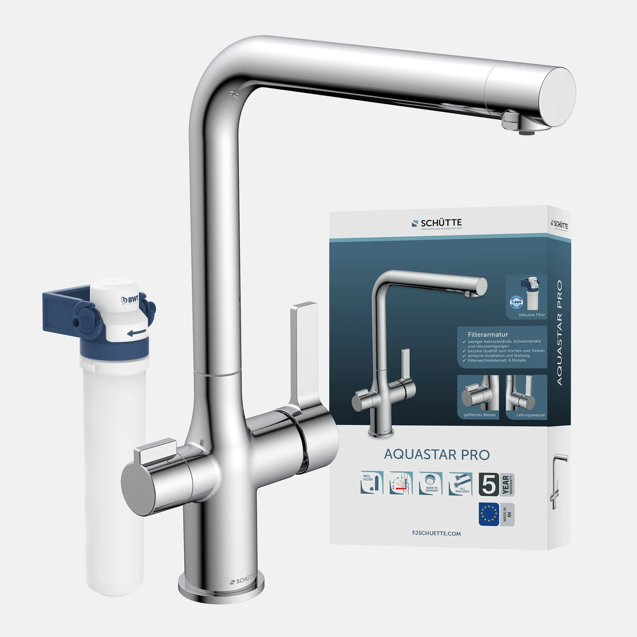 AQUASTAR PRO Trinkwasser-Spültischarmatur, Chrom, mit Filtersystem