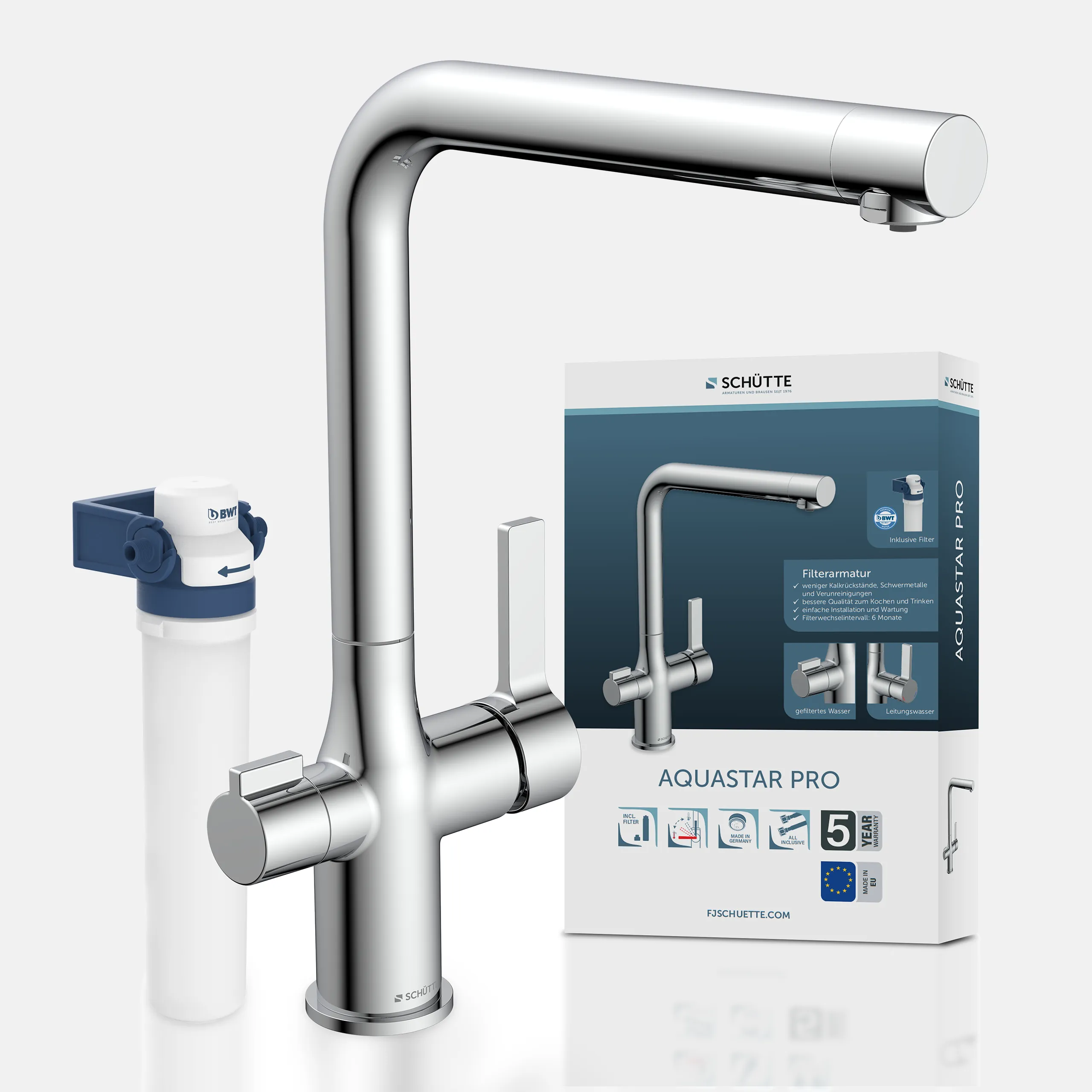 AQUASTAR PRO Trinkwasser-Spültischarmatur, Chrom, mit Filtersystem