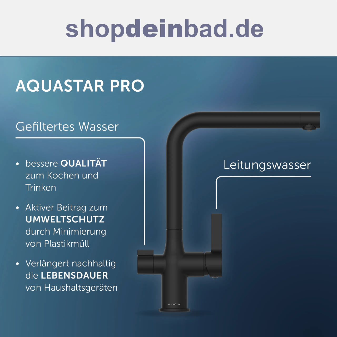 AQUASTAR PRO Trinkwasser-Spültischarmatur, Schwarz matt, mit Filtersystem