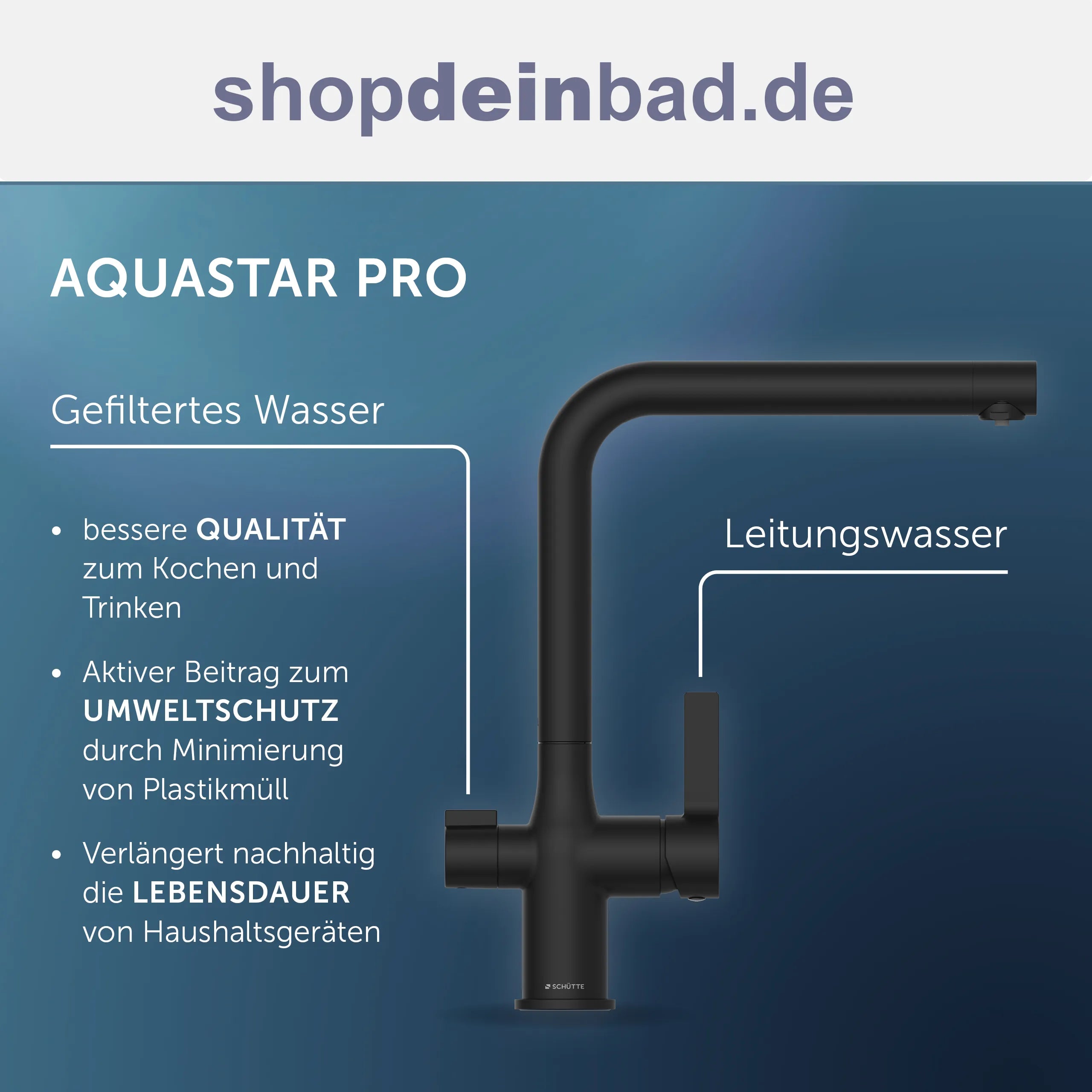 AQUASTAR PRO Trinkwasser-Spültischarmatur, Schwarz matt, mit Filtersystem