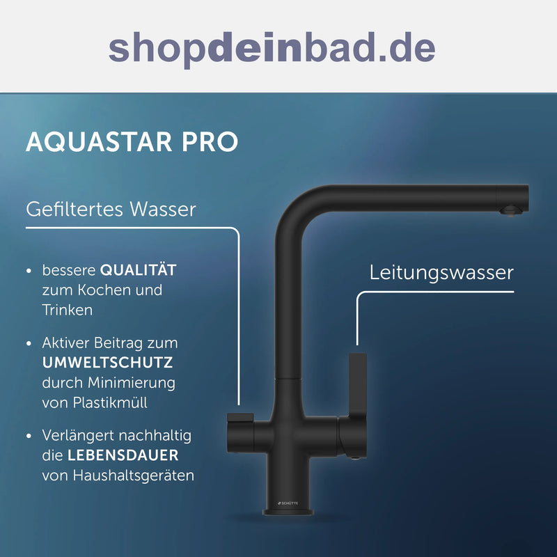 AQUASTAR PRO Trinkwasser-Spültischarmatur, Schwarz matt, mit Filtersystem