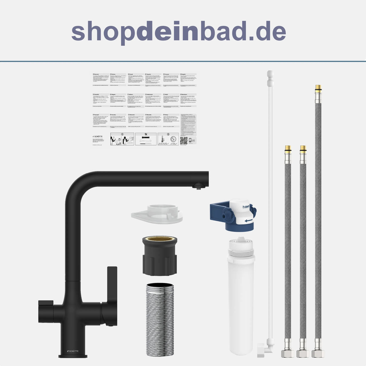 AQUASTAR PRO Trinkwasser-Spültischarmatur, Schwarz matt, mit Filtersystem