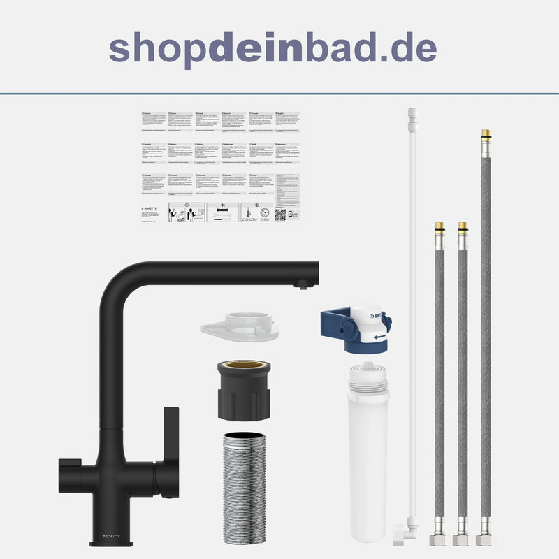 AQUASTAR PRO Trinkwasser-Spültischarmatur, Schwarz matt, mit Filtersystem