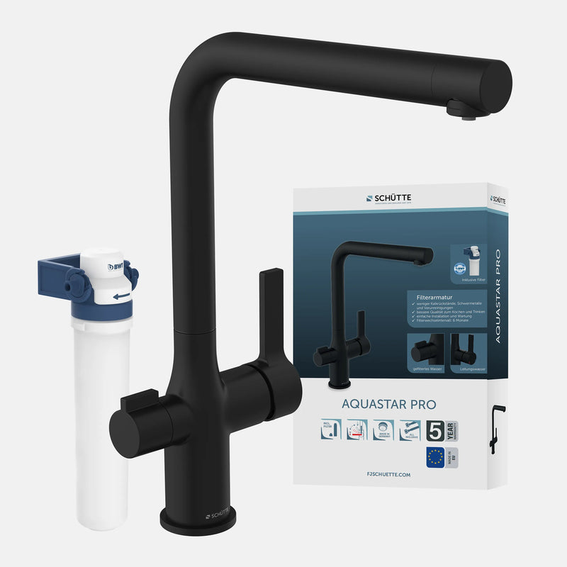 AQUASTAR PRO Trinkwasser-Spültischarmatur, Schwarz matt, mit Filtersystem