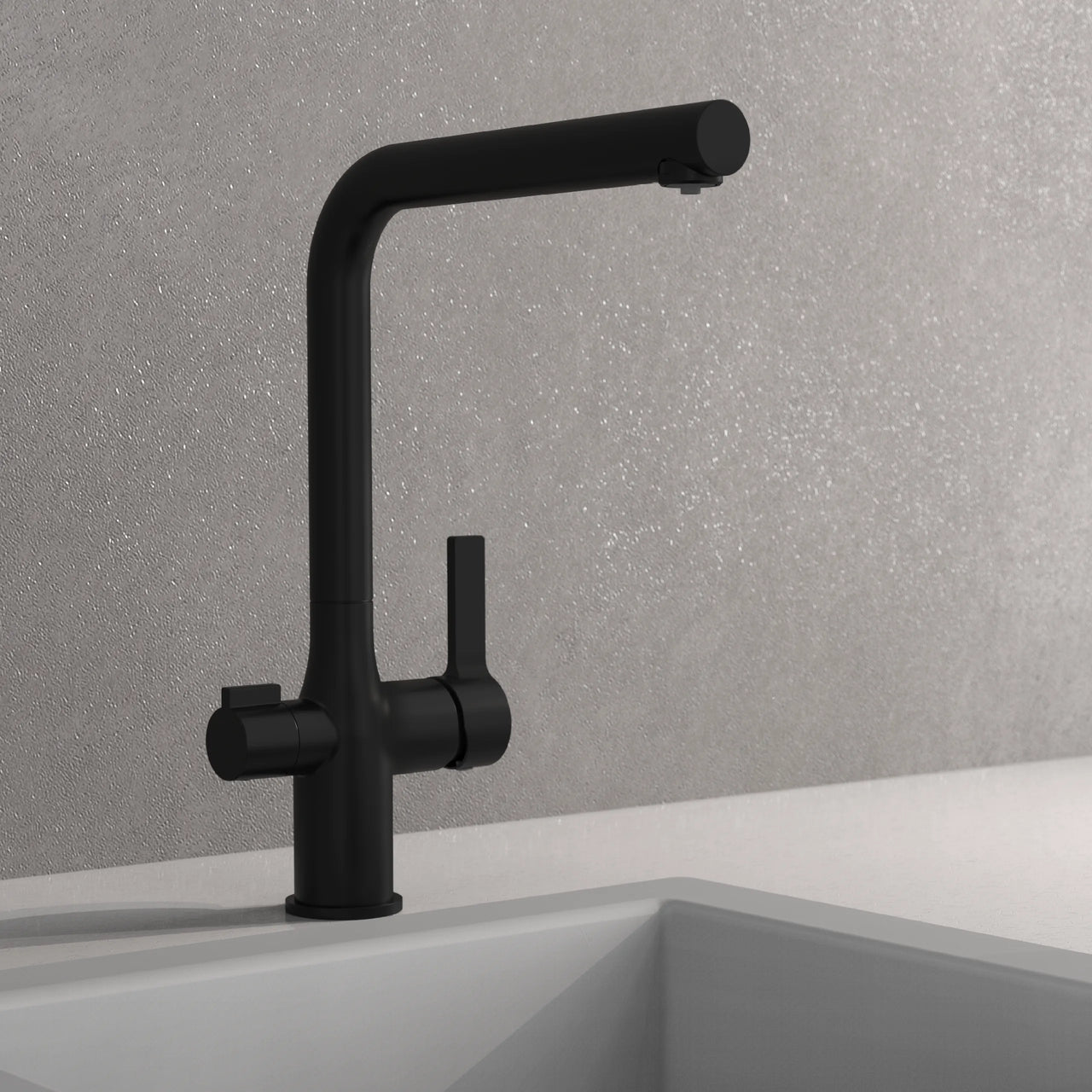 AQUASTAR PRO Trinkwasser-Spültischarmatur, Schwarz matt, mit Filtersystem