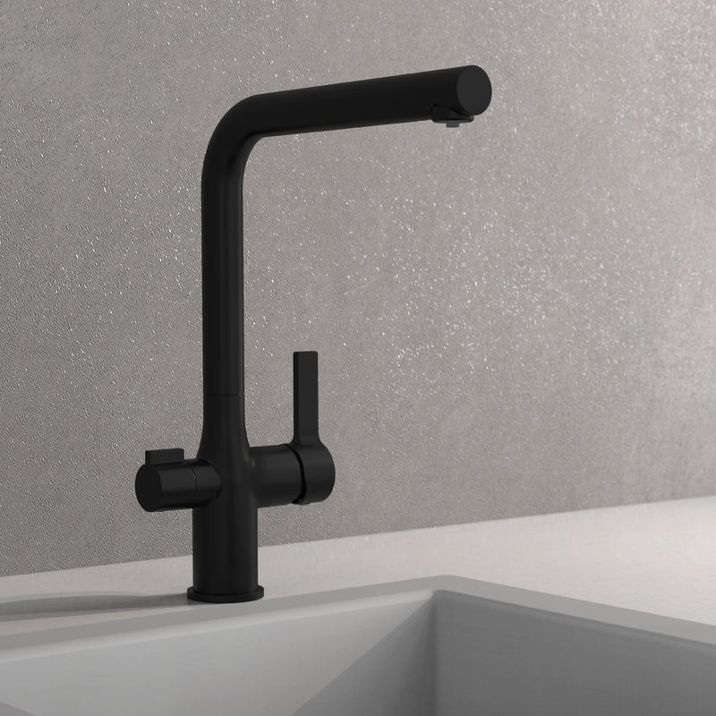 AQUASTAR PRO Trinkwasser-Spültischarmatur, Schwarz matt, mit Filtersystem