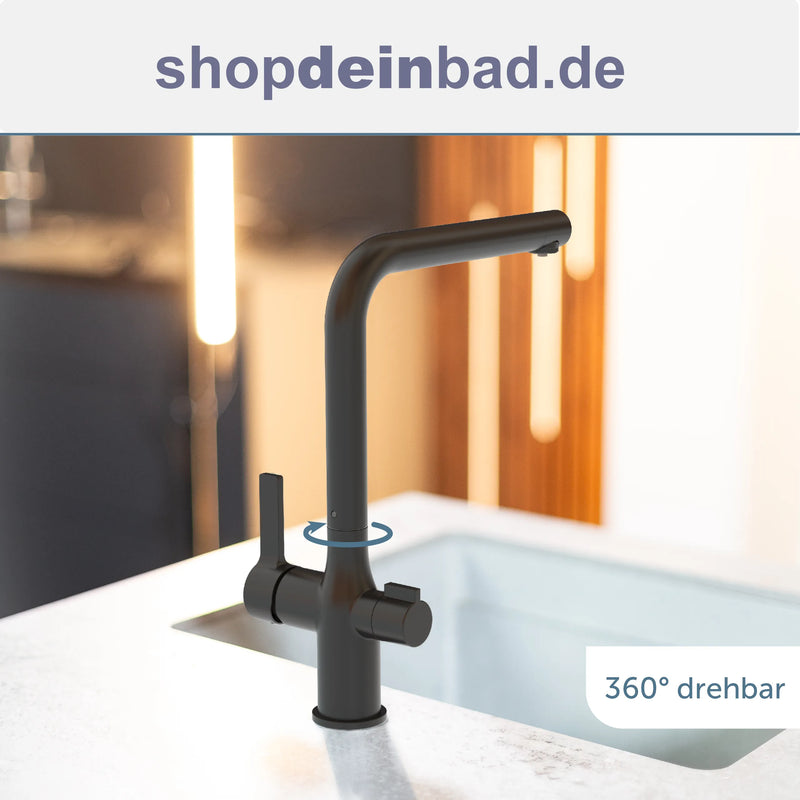 AQUASTAR PRO Trinkwasser-Spültischarmatur, Schwarz matt, mit Filtersystem