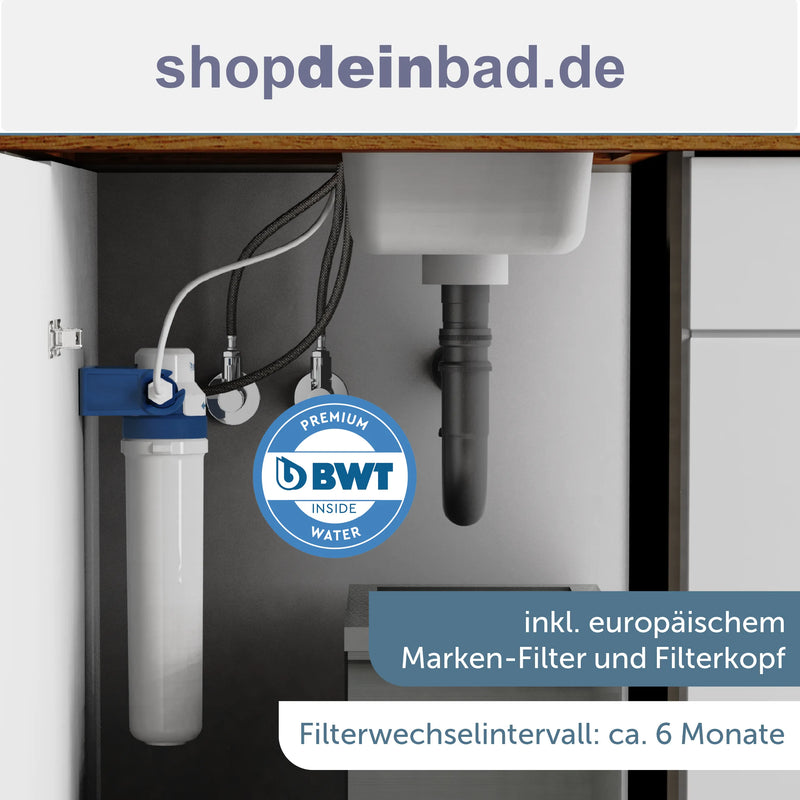 AQUASTAR PRO Trinkwasser-Spültischarmatur, Schwarz matt, mit Filtersystem