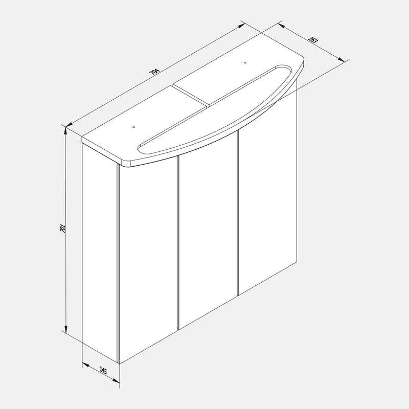 Spiegelschrank L4 I 70 cm mit einer dimmbaren LED-Leuchte und drei Türen, Berg-Eiche