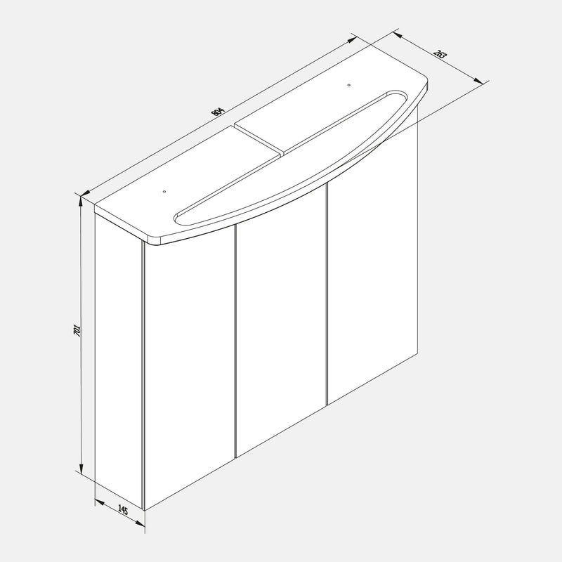 Spiegelschrank L4 I 80 cm mit einer dimmbaren LED-Leuchte und drei Türen, Berg-Eiche