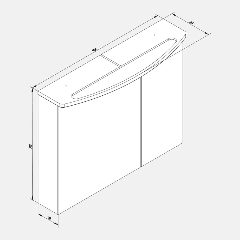 Spiegelschrank L4 I 90 cm mit einer dimmbaren LED-Leuchte und zwei Türen, Berg-Eiche