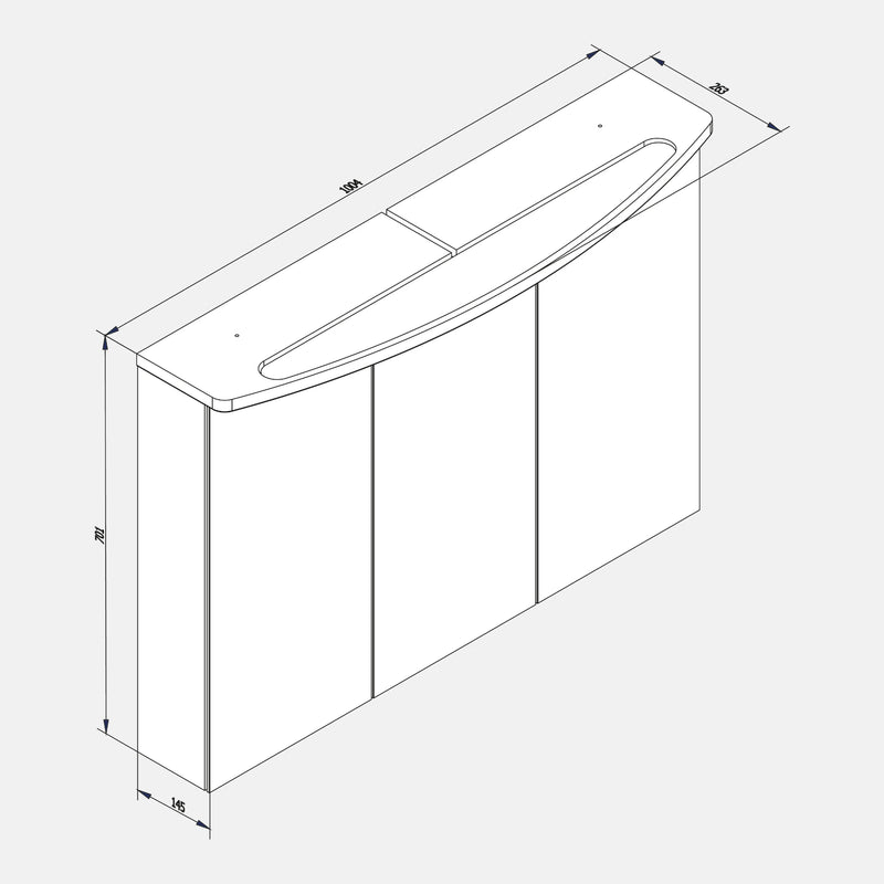 Spiegelschrank L4 I 100 cm mit einer dimmbaren LED-Leuchte und drei Türen, Eiche Maron