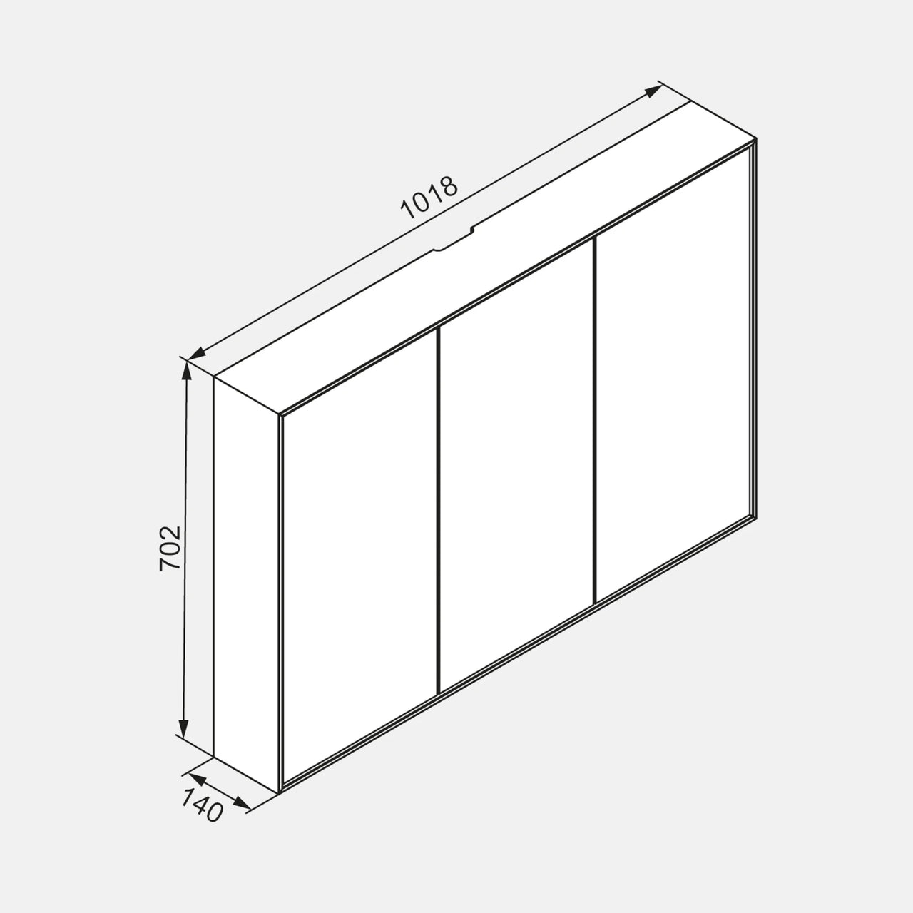 Spiegelschrank W1 I 100 cm, 3 Türen, Korpus Weiß Hochglanz