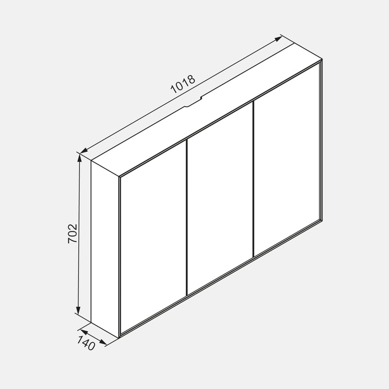 Spiegelschrank W1 I 100 cm, 3 Türen, Korpus Weiß Hochglanz