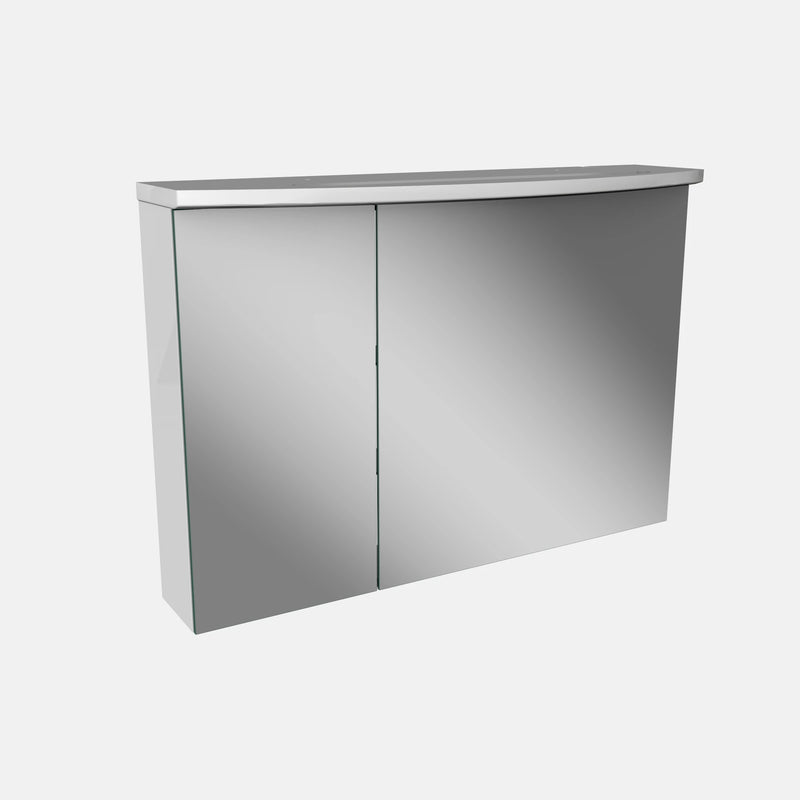 Spiegelschrank L4 I 90 cm mit einer dimmbaren LED-Leuchte und zwei Türen, Weiß Hochglanz
