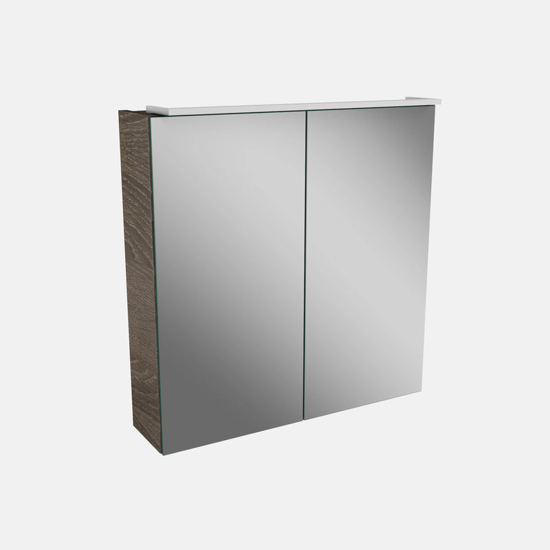 Spiegelschrank L5 | 60 cm mit dimmbarer LED-Leuchte und zwei Türen, Eiche-Maron