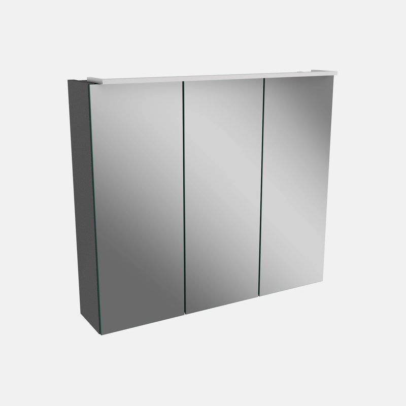Spiegelschrank L5 | 70 cm mit dimmbarer LED-Leuchte und drei Türen, Grafit Hochglanz