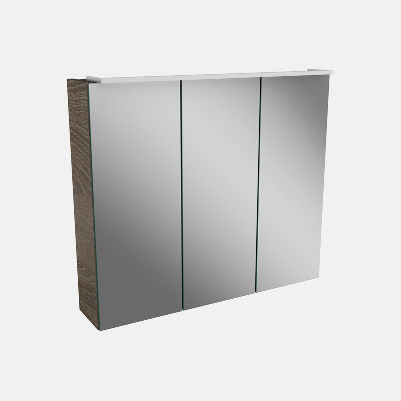 Spiegelschrank L5 | 70 cm mit dimmbarer LED-Leuchte und drei Türen, Eiche-Maron