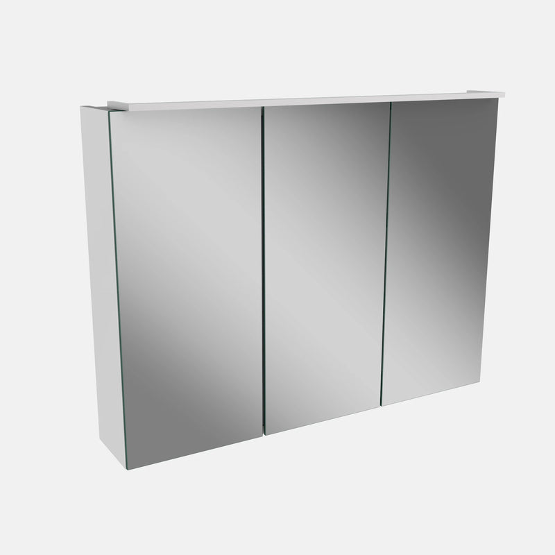 Spiegelschrank L5 | 90 cm mit dimmbarer LED-Leuchte und drei Türen, Weiß Hochglanz