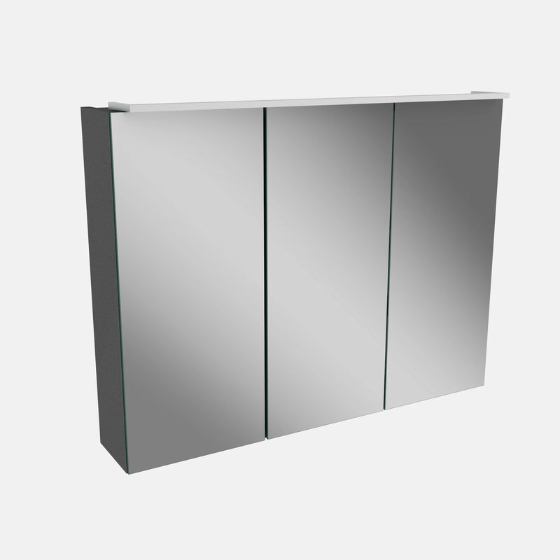 Spiegelschrank L5 | 90 cm mit dimmbarer LED-Leuchte und drei Türen, Grafit Hochglanz