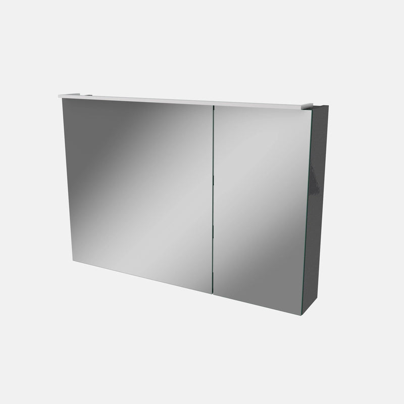 Spiegelschrank L5 | 90 cm mit dimmbarer LED-Leuchte und zwei Türen, Grafit Hochglanz