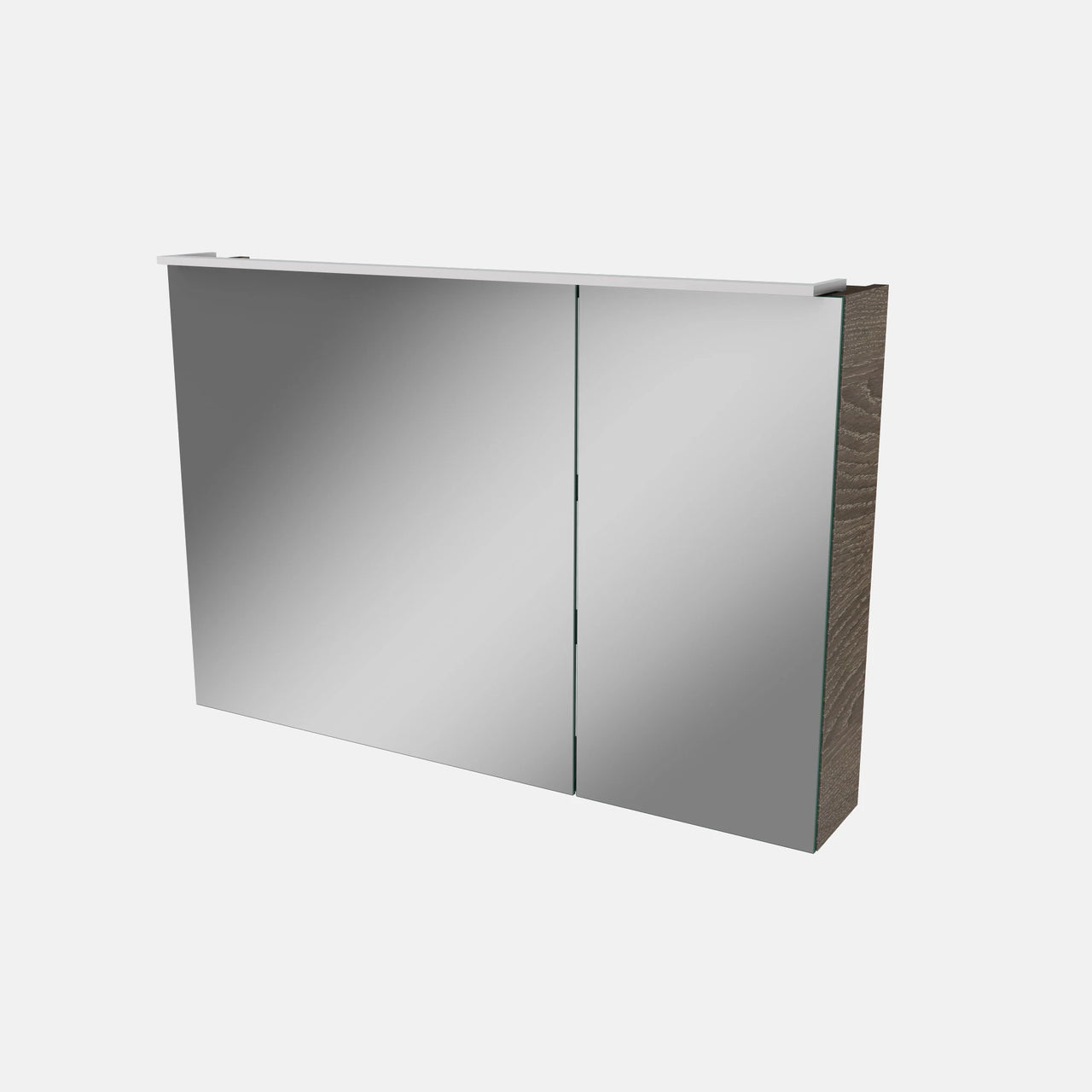 Spiegelschrank L5 | 90 cm mit dimmbarer LED-Leuchte und zwei Türen, Eiche Maron