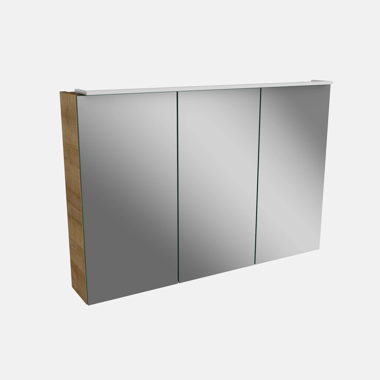 Spiegelschrank L5 | 90 cm mit dimmbarer LED-Leuchte und drei Türen, Berg-Eiche