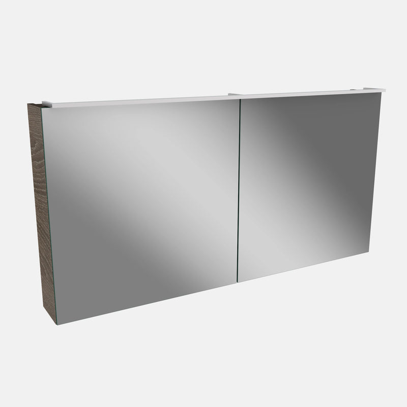 Spiegelschrank L5 | 120 cm mit dimmbarer LED-Leuchte und zwei Türen, Eiche-Maron