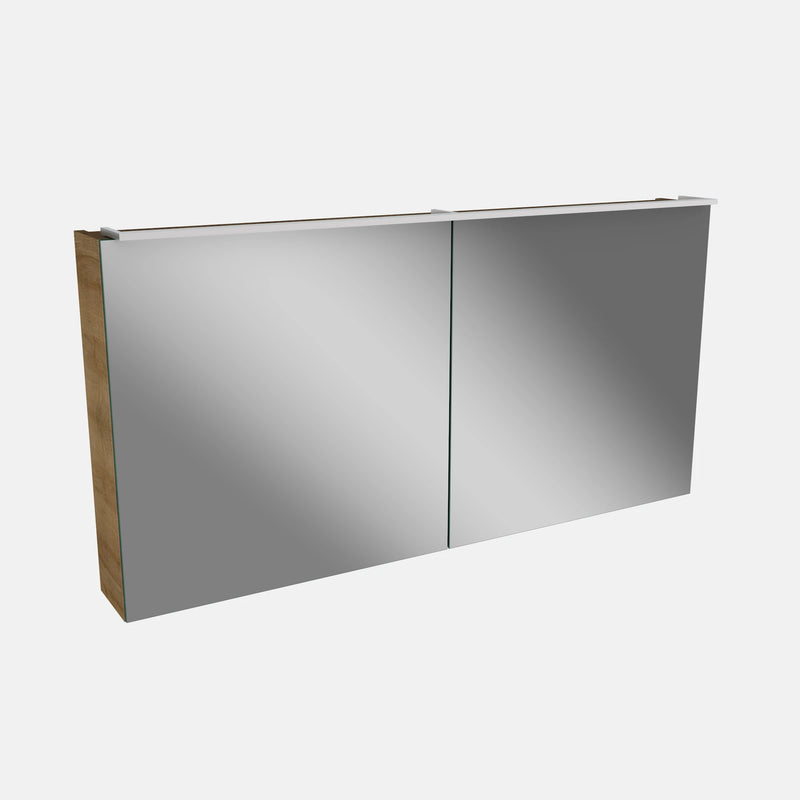 Spiegelschrank L5 | 120 cm mit dimmbarer LED-Leuchte und zwei Türen, Berg-Eiche
