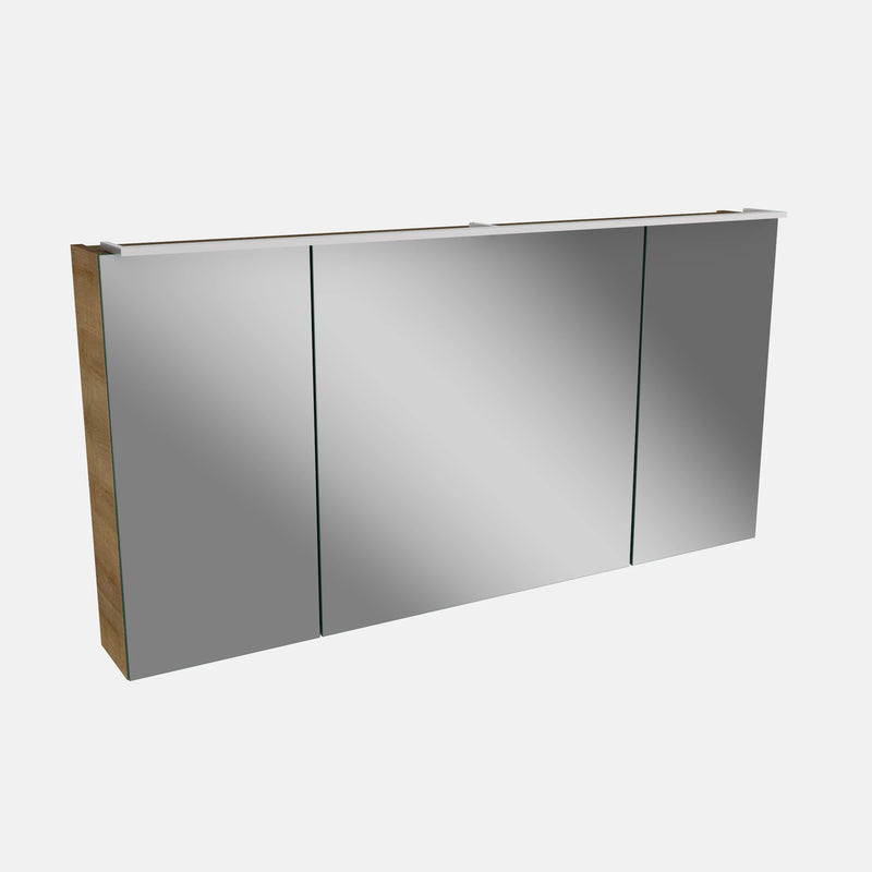 Spiegelschrank L5 | 120 cm mit dimmbarer LED-Leuchte und drei Türen, Berg-Eiche