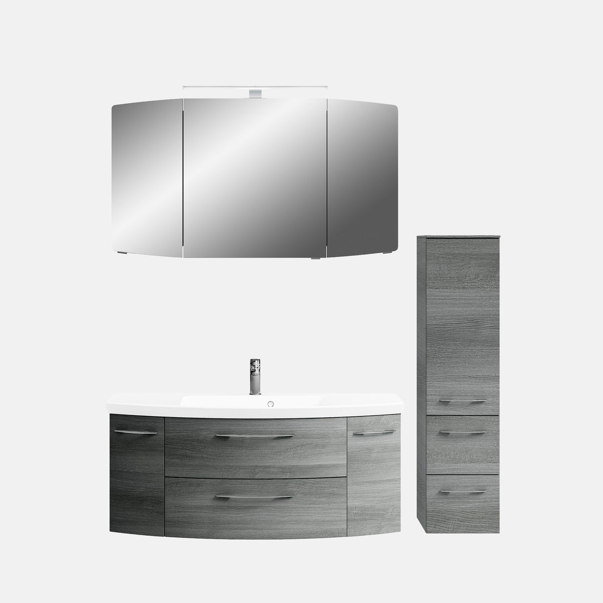 Pelipal Cassca Sprint 121 cm + 30 cm Badmöbel Set - Waschtisch mit Unterschrank, Spiegelschrank, Hochschrank - Graphit