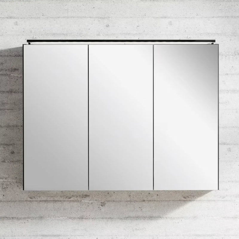 Spiegelschrank L5 | 100 cm mit dimmbarer Leuchte und 3 Türen, Eiche-Maron