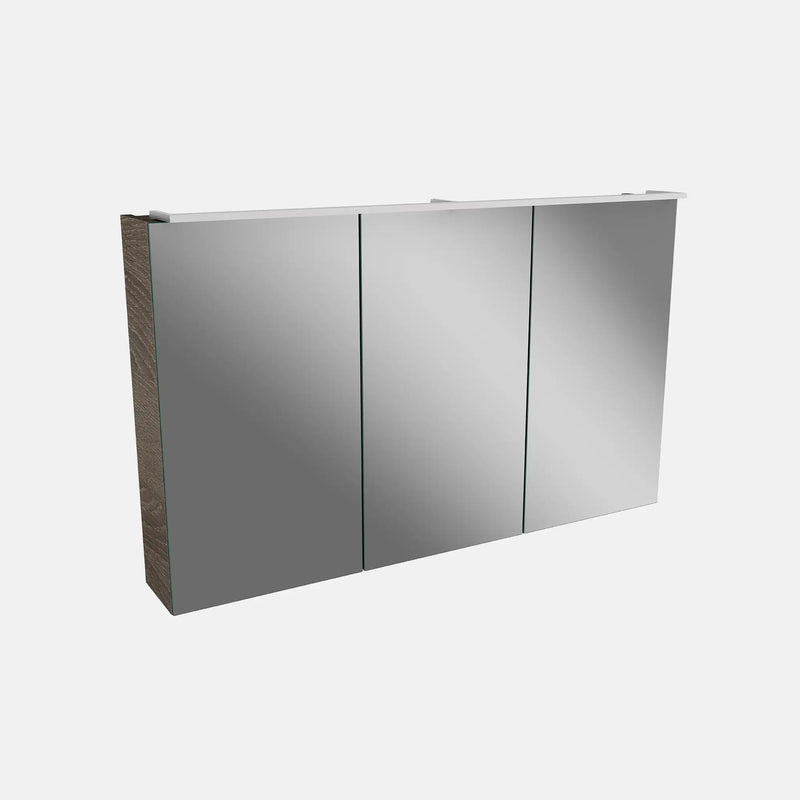 Spiegelschrank L5 | 100 cm mit dimmbarer Leuchte und 3 Türen, Eiche-Maron